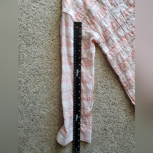 Beachlunchlounge Women's Mia Top Large Long Sleeve Pink Plaid Raw Hem - Picture 13 of 13